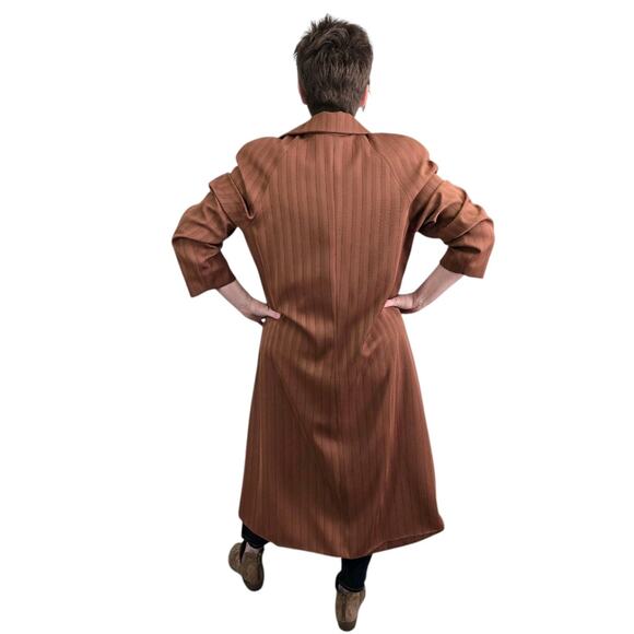 VTG Lily & Taylor Midi Coat 12 Brown Long Sleeve Pockets Button Front Oversized - Picture 2 of 16